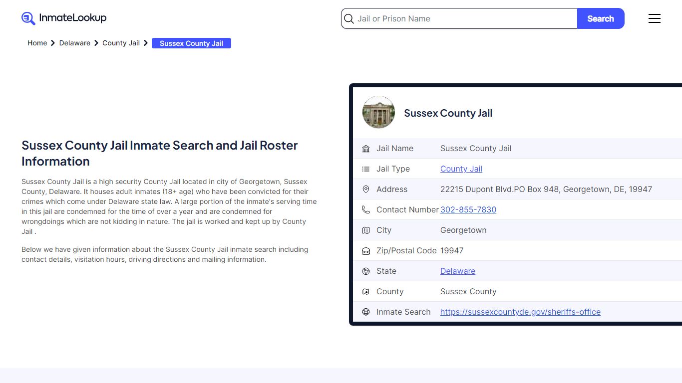 Sussex County Jail Inmate Search and Jail Roster Information
