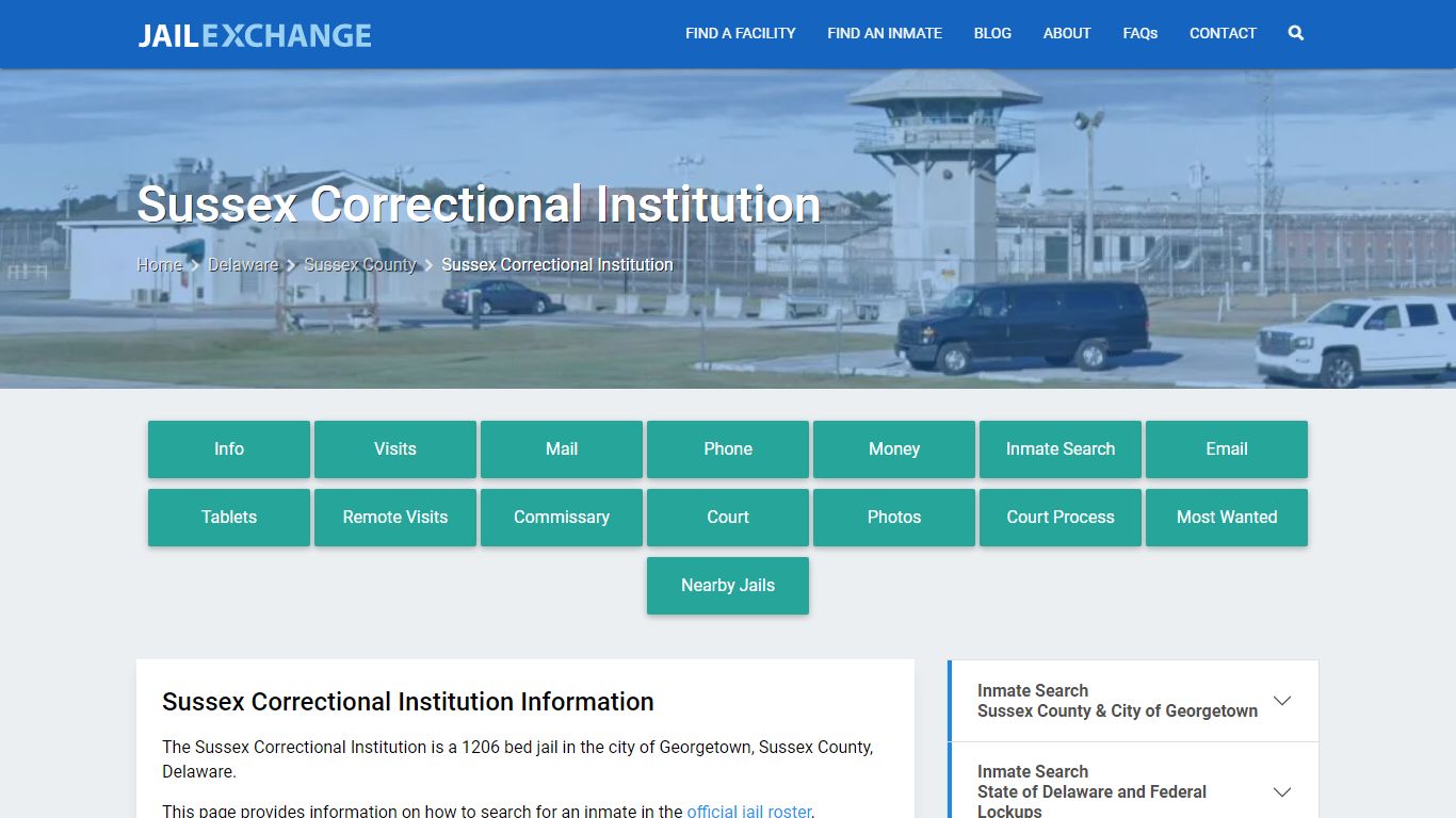 Sussex Correctional Institution, DE Inmate Search, Information