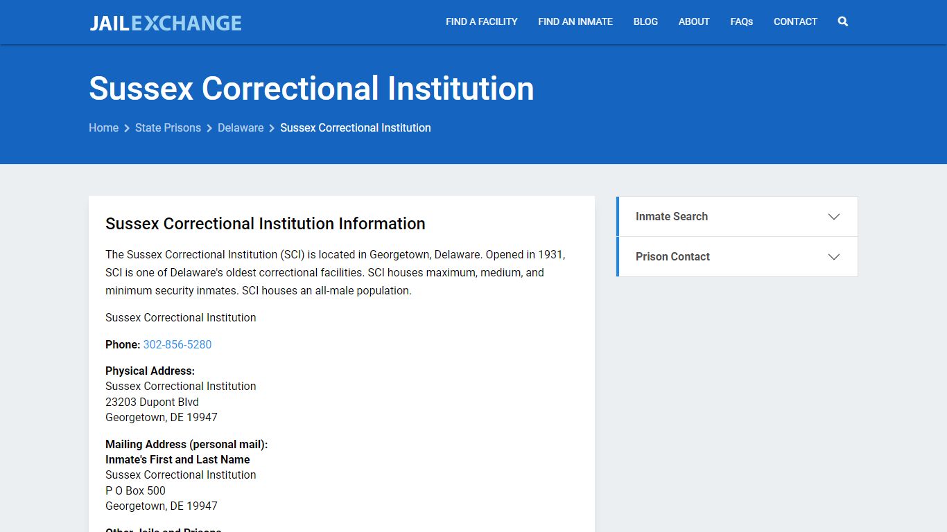 Sussex Correctional Institution Inmate Search, DE - Jail Exchange